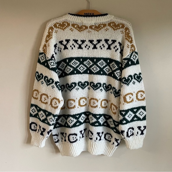 80s 90s Essentials Printed Oversized Slouchy Knit Sweater Crewneck Size Large - Picture 2 of 5